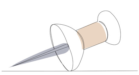 push pin drawing by one continuous line, sketch vector