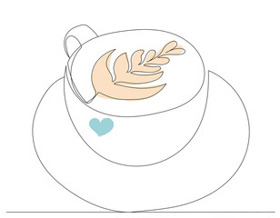 coffee drawing by one continuous line, sketch vector