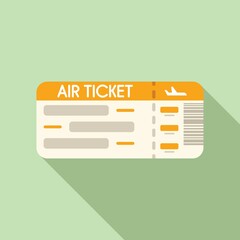 Plane ticket icon flat vector. Air flight