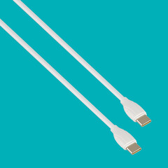 connector with cable, USB, Type-C, white, on a blue background