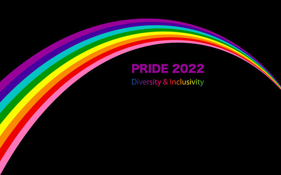 Gay Pride 2022 Wave Rainbow Flag LGBTQIA template. Diversity e Inclusivity. Pride Banner with LGBT Flag sign. Pride Month. Colorful design element frame border vector isolated on black background