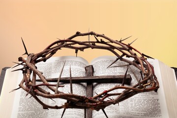 Crown of thorns symbolizing the suffering crucifixion, death and resurrection of Jesus Christ and holy bible concept