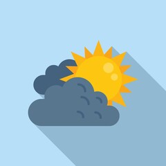Cloudy sun icon flat vector. Rain forecast