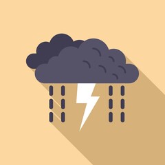 Rain thunderstorm icon flat vector. Cloud forecast