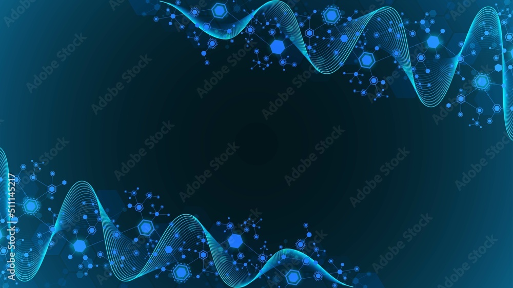 Poster vector neon background frame. hexagon connection pattern. block diagram. digital wave. glow stars. p