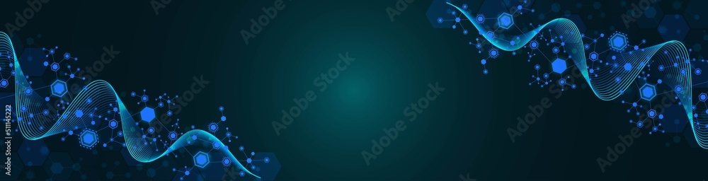 Poster vector neon background frame. hexagon connection pattern. block diagram. digital wave. glow stars. p