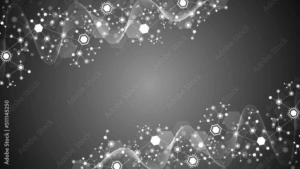Poster vector halftone background frame. hexagon connection pattern. monochrome block diagram. digital wave