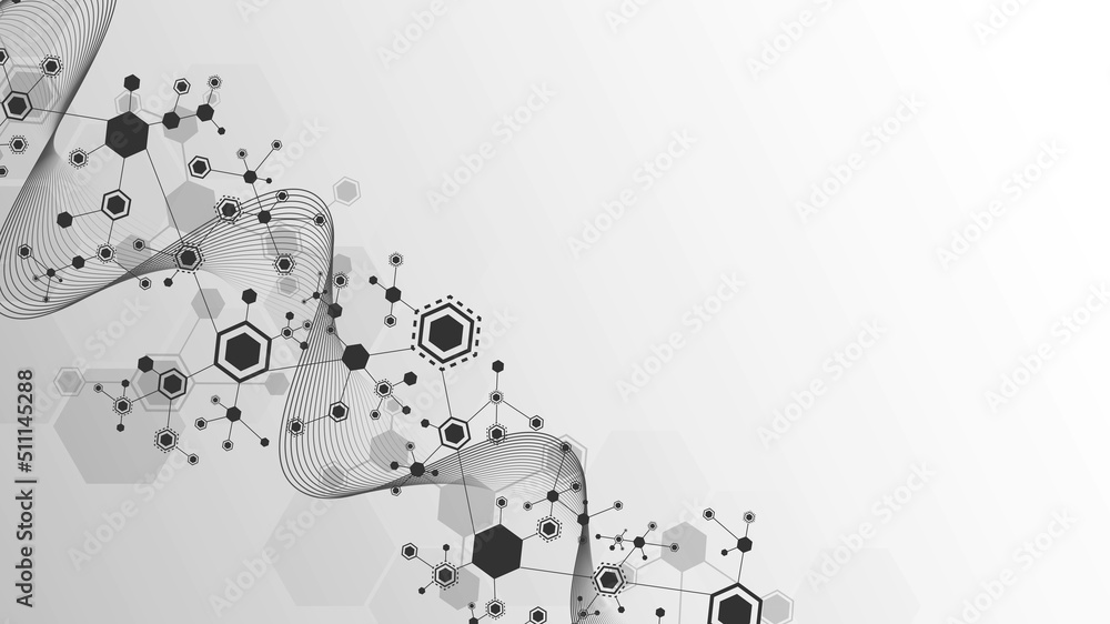 Poster vector halftone background frame. hexagon connection pattern. monochrome block diagram. digital wave