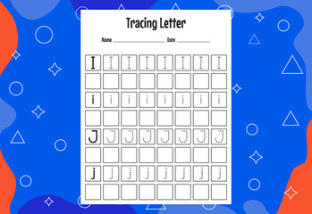 Tracing letters worksheet for kids, Alphabet letters tracing