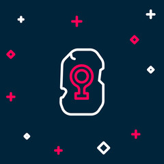 Line Magic rune icon isolated on blue background. Rune stone. Colorful outline concept. Vector