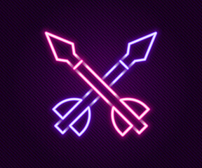Glowing neon line Medieval arrows icon isolated on black background. Medieval weapon. Colorful outline concept. Vector