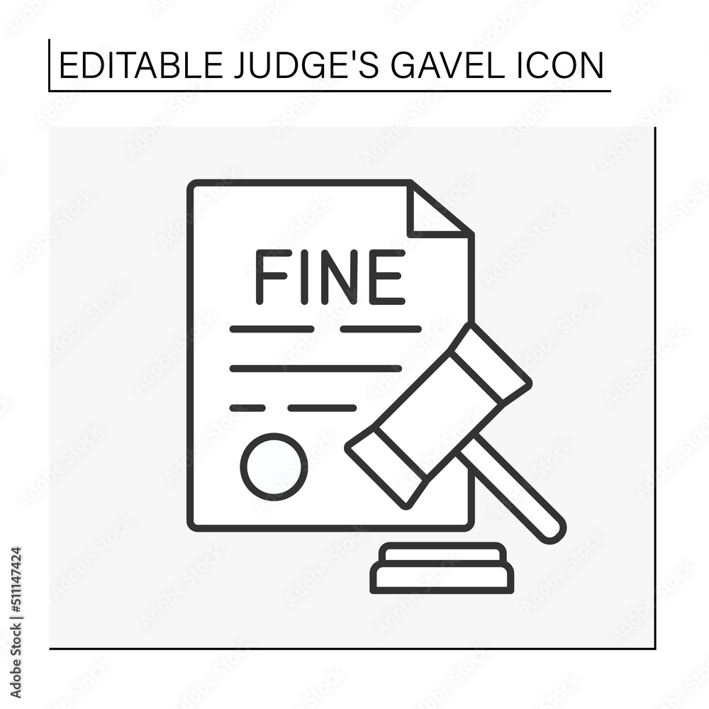 Poster document line icon. judge decision in court. punishment to pay a sum of money for an illegal act or 