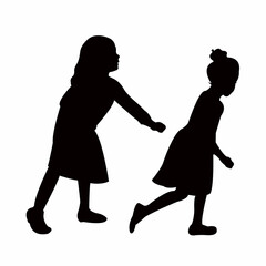 two girls playing together, silhouette vector