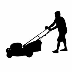 man using grass mover, silhouette vector