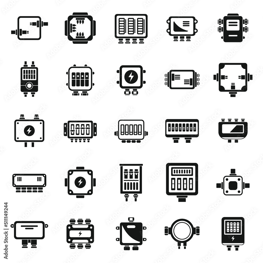 Poster junction box icons set simple vector. cable connect