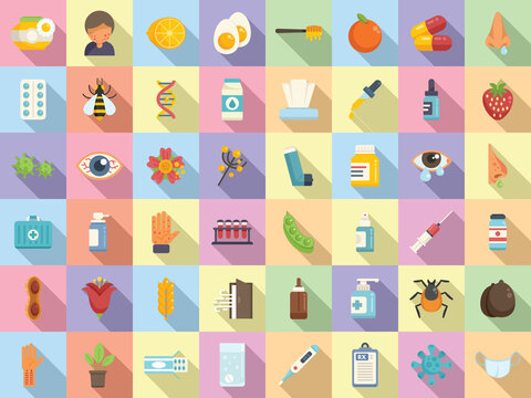 Seasonal Allergy Icons Set Flat Vector. Sneeze Flu