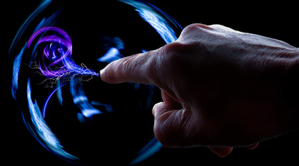 Electric plasma ball on a dark background. Static electricity model. Lightning.