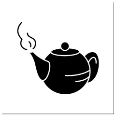  Kettle glyph icon. Hot teapot ready for brewing. Hot drinks. Tea and coffee preparation concept. Filled flat sign. Isolated silhouette vector illustration