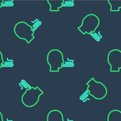 Line Man smoking a cigarette icon isolated seamless pattern on blue background. Tobacco sign. Vector