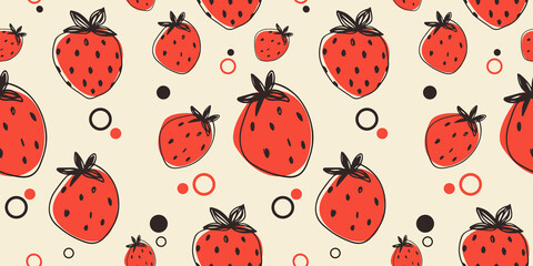 Fototapeta premium Strawberries hand drawn seamless pattern on background