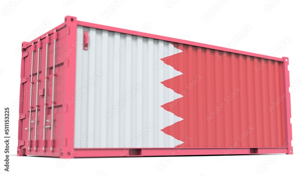 Poster cargo container with flag of bahrain on the side, 3d rendering