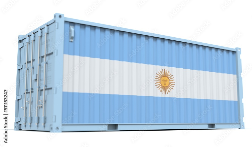 Poster cargo container with flag of argentina on the side, 3d rendering
