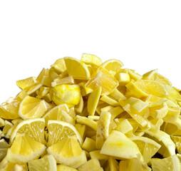 pile of sliced lemon isolated on white background. copy space for text