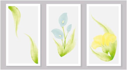 Botanical wall art vector set with watercolor vector effect. Wall art for bedroom, Living room and office decor. Watercolor hand painting design for wall decor, cover, poster and wallpaper. 