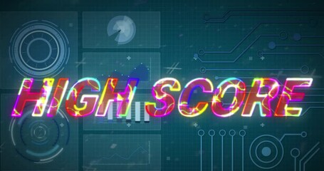 Animation of high score text over scope scanning and data processing - Powered by Adobe