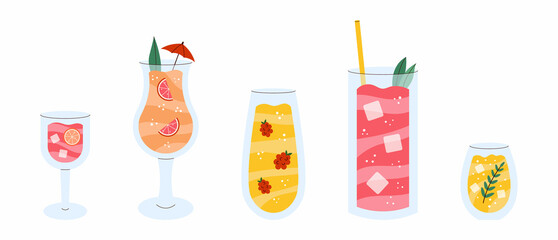 Set of colorful refreshing cocktails
