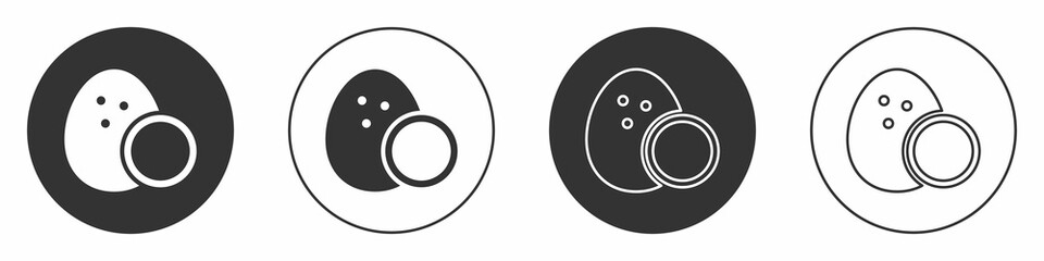 Black Coconut icon isolated on white background. Circle button. Vector