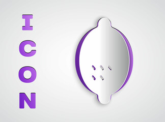 Obraz premium Paper cut Lemon icon isolated on grey background. Paper art style. Vector