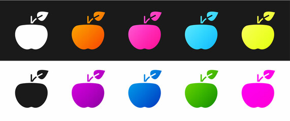 Set Apple icon isolated on black and white background. Excess weight. Healthy diet menu. Fitness diet apple. Vector