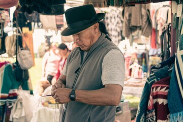 Ecuadorian indigenous family merchant of the oldest Inca culture in South America