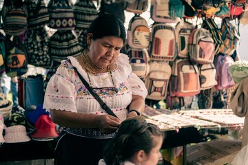 Ecuadorian indigenous family merchant of the oldest Inca culture in South America