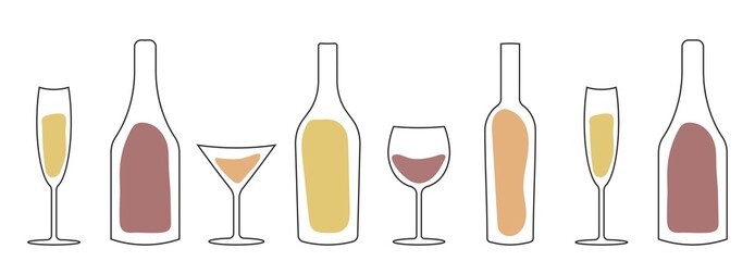 Wine bottle with wine glass icon or silhouette. Alcohol symbol. Vector illustration.