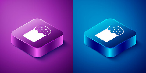 Isometric Easter cake icon isolated on blue and purple background. Happy Easter. Square button. Vector