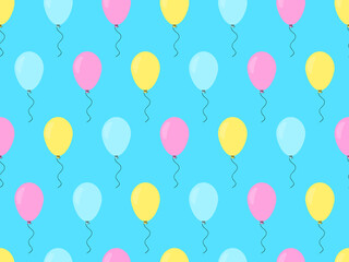 Multicolored balloons seamless pattern. Helium balloons. Design for greeting card, holiday banners and posters. Vector illustration