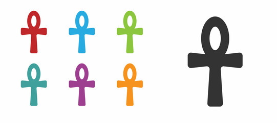 Obraz premium Black Cross ankh icon isolated on white background. Egyptian word for life or symbol of immortality. Set icons colorful. Vector