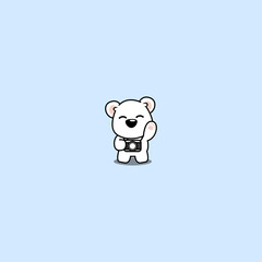 Cute polar bear with camera cartoon, vector illustration