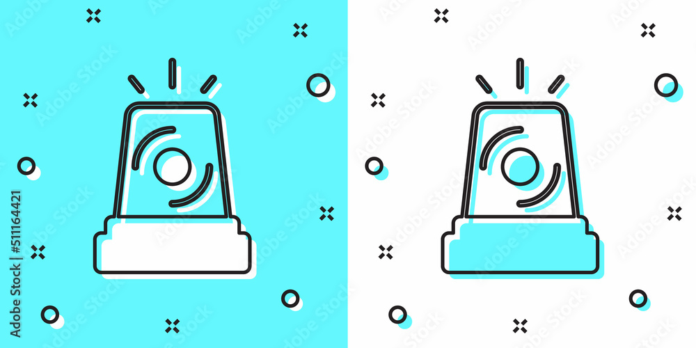 Poster black line flasher siren icon isolated on green and white background. emergency flashing siren. rand