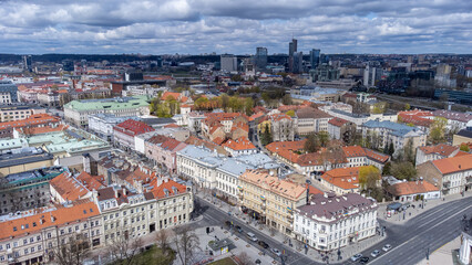 Fototapeta na wymiar Arial , Birds Eye View Of The City Of Vilnius, drone photography