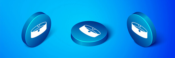 Isometric Ashtray icon isolated on blue background. Blue circle button. Vector