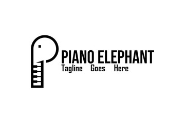 Vector logo element with piano and elephant musical instrument illustration with initials P.
Usable for music studio and concert logo