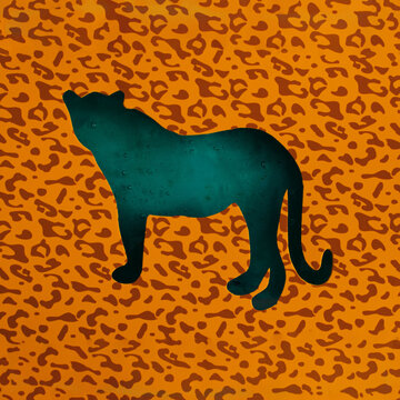 Water wild cat silhouette depicting power on a leopard pint  background
