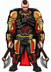 Illustration of spartan warrior wearing helmet and red cloak, leonidas fantasy illustration