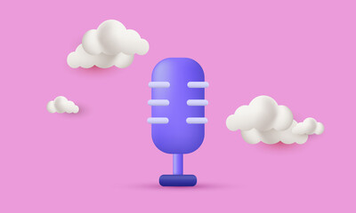 unique realistic vector 3d cute microphone icon isolated on