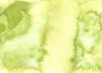 Fototapeta na wymiar wet watercolor painting in green colors on paper, background and texture