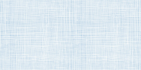 Seamless abstract hand drawn grid lines in a clean simple minimalist woven mesh checkers pattern, light pastel blue and white. Baby boy or nautical theme. High resolution textile texture background..