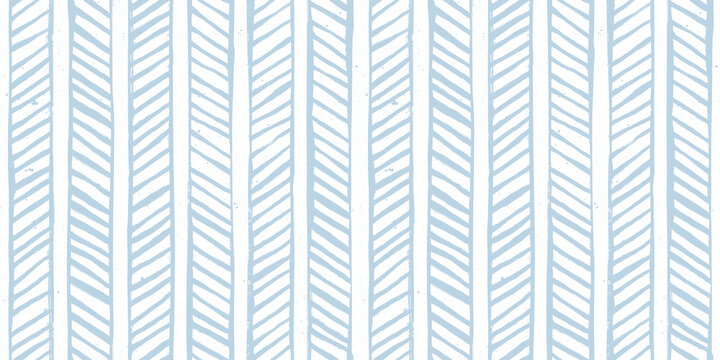 Seamless Minimalist Hand Drawn Playful deconstructed Herringbone or Chevron Vertical Pin Stripe Columns pattern in light speckled pastel blue and white. Baby boy nautical theme background texture..